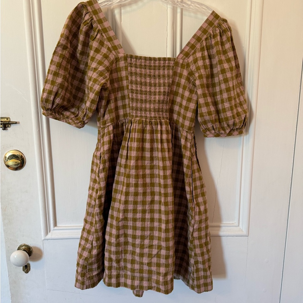 Madewell Plaid Puff Sleeve Mini Dress - Pink and Brown - Picture 3 of 3